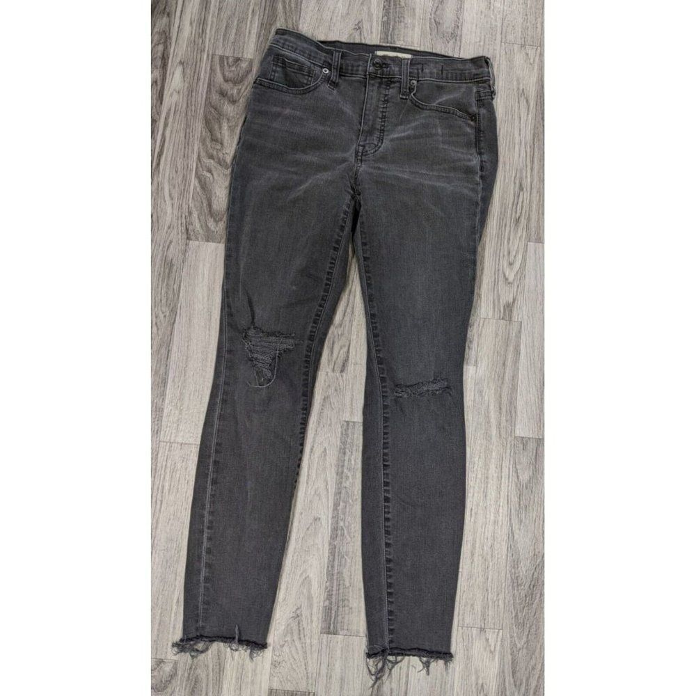 Madewell Womens Size 27 Distressed Fringe Hem Skinny High Rise Grey Denim Jeans